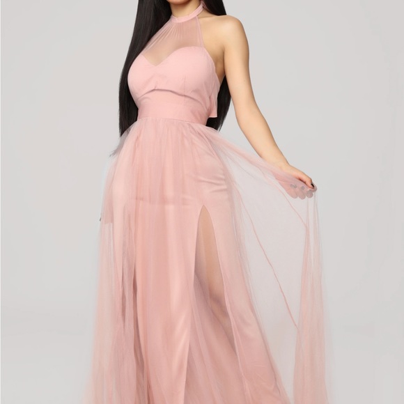 Blush Tulle Halter maxi dress - Picture 1 of 3